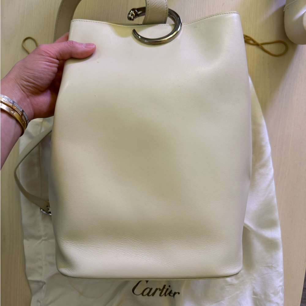 Vintage Cartier White Leather Panthere Sling Backpack